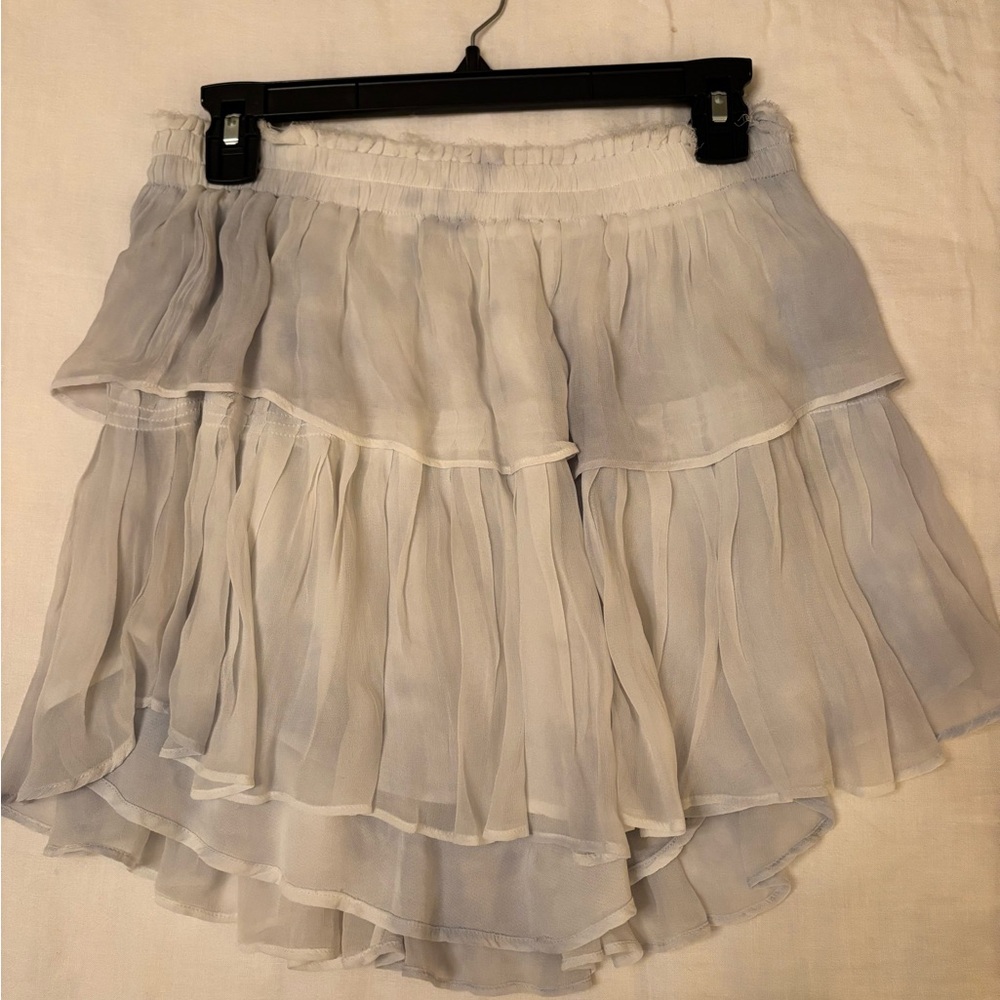 LoveShackFancy Cream and Blue Mini Skirt